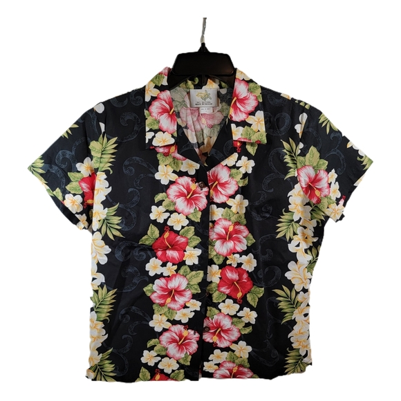 Ho Aloha Tops - Hawaiian Ladies Aloha Shirt Fit [Plumeria Panel] Made in Hawaii. NWOT Size Small
